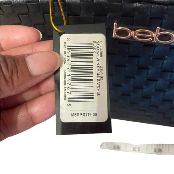 Bebe Black Woven Shoulder Bag 11 X 12” new gold tone strap - Picture 3 of 5